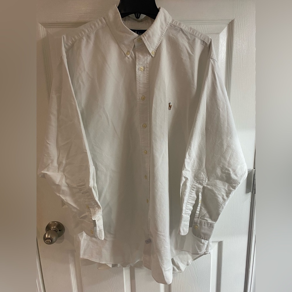 Ralph Lauren Dress Shirt Mens 17.5-33 White‎ Yarmouth Flesh Pony Button Down